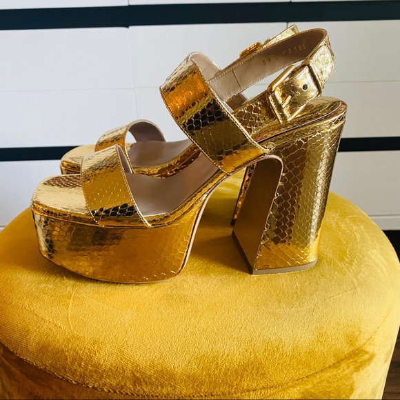 ✨✨✨ BRAND NEW✨✨✨ Michael KORS Collection Gold Python Platform Snakeskin Sandals - Picture 4 of 12